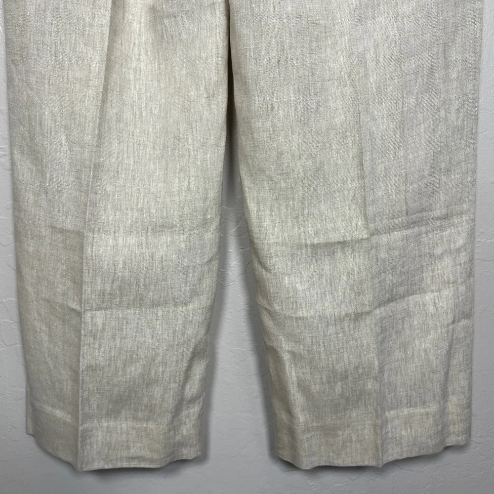 BANANA REPUBLIC Women Size 14 Palma Linen High-Waisted Pleated Straight-Leg Pant